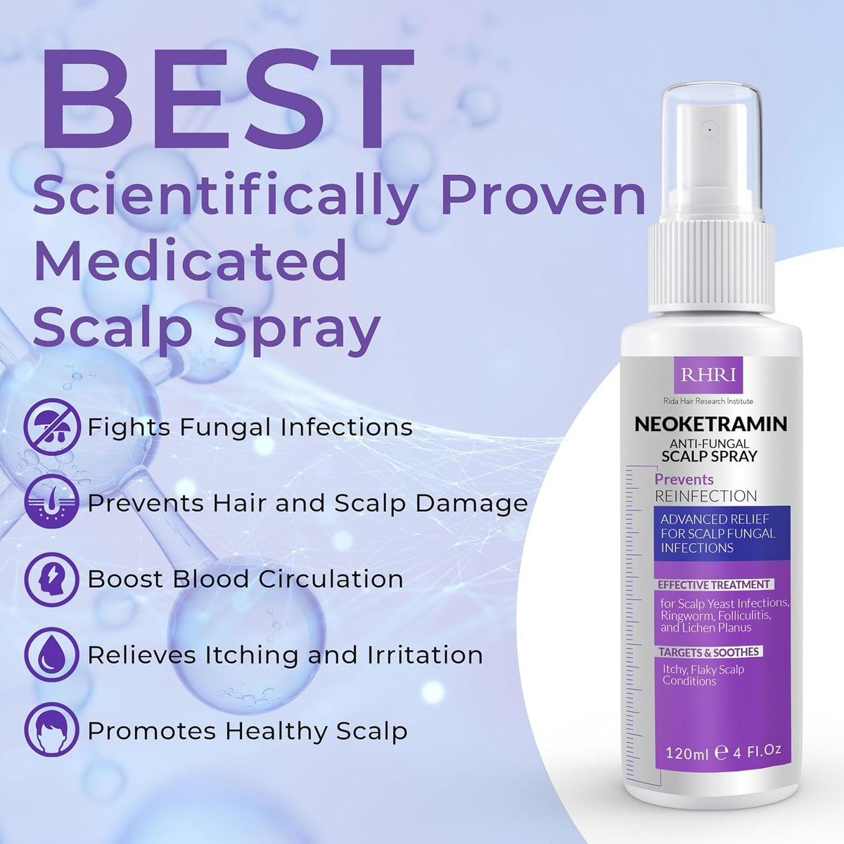 Rida Hair Research Neoketramin fine mist texture demonstrating lightweight absorption