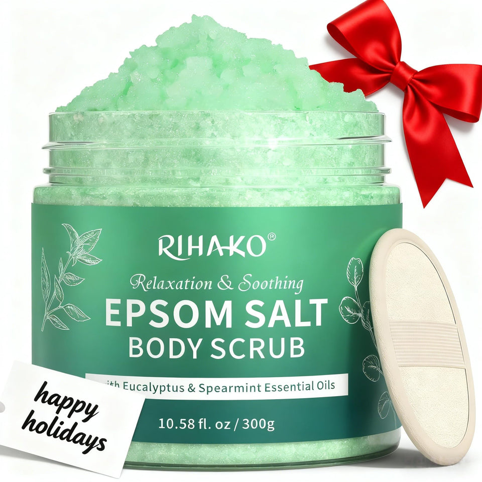 RIHAKO front jar showing eucalyptus scrub and clear branding for easy identification