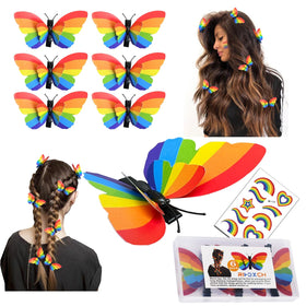 RIHDXCH front view of rainbow butterfly clips highlighting colorful pride design and easy wear