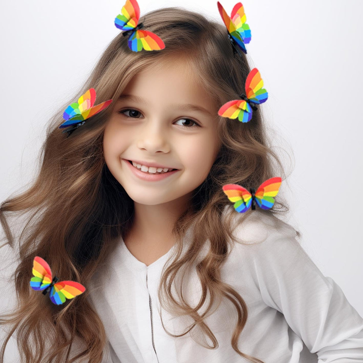 RIHDXCH six rainbow butterfly clips laid flat displaying variety and mix-and-match options