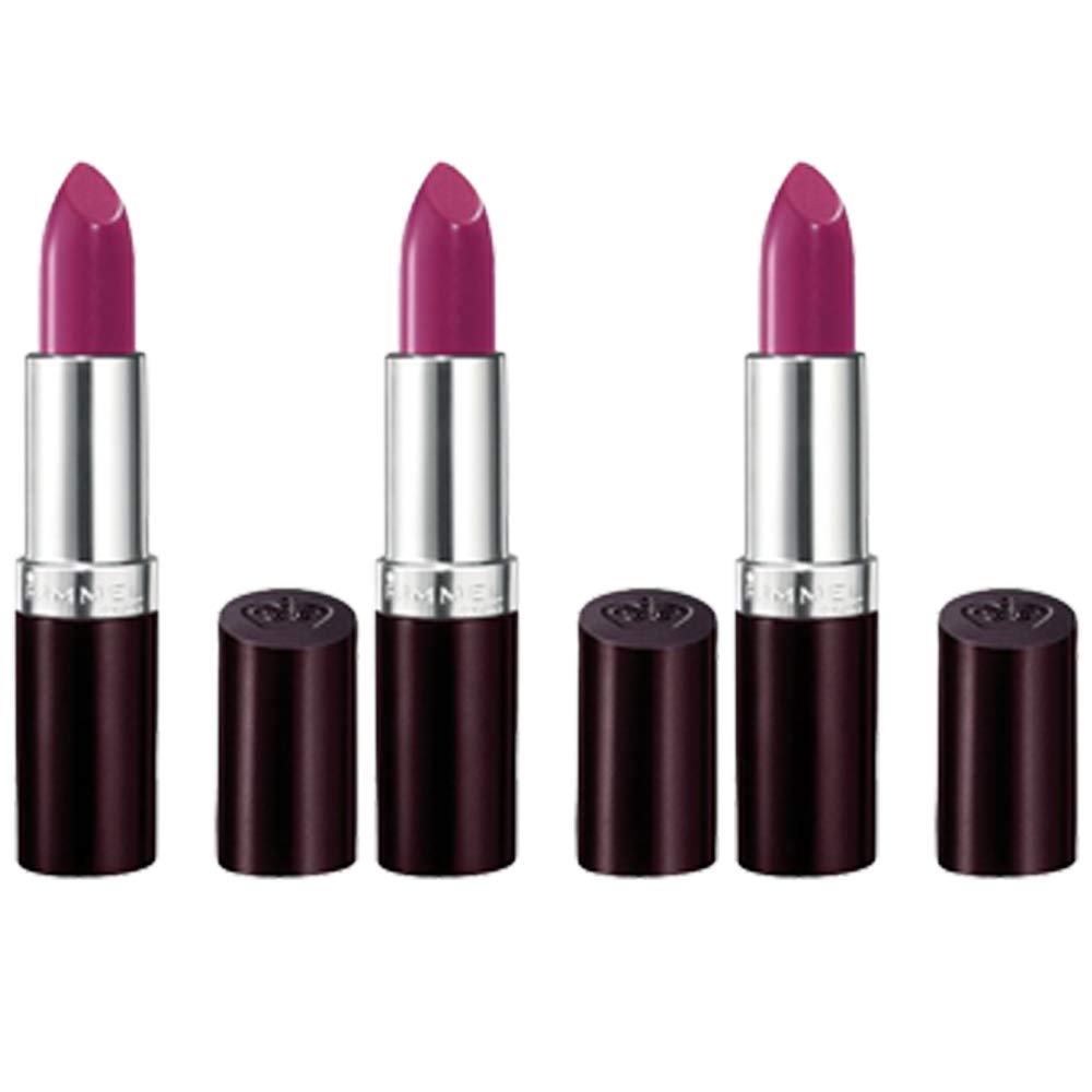 Rimmel front view showing amethyst shimmer tube and bold color payoff