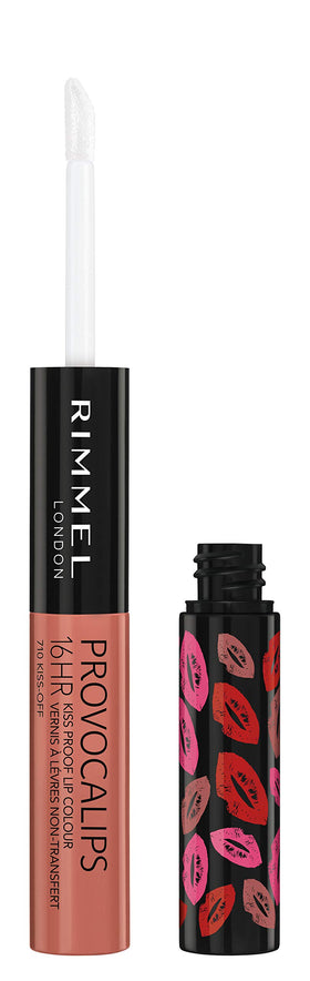 Rimmel Provocalips closeup on lips wearing 710 Kiss‑Off demonstrating glossy finish
