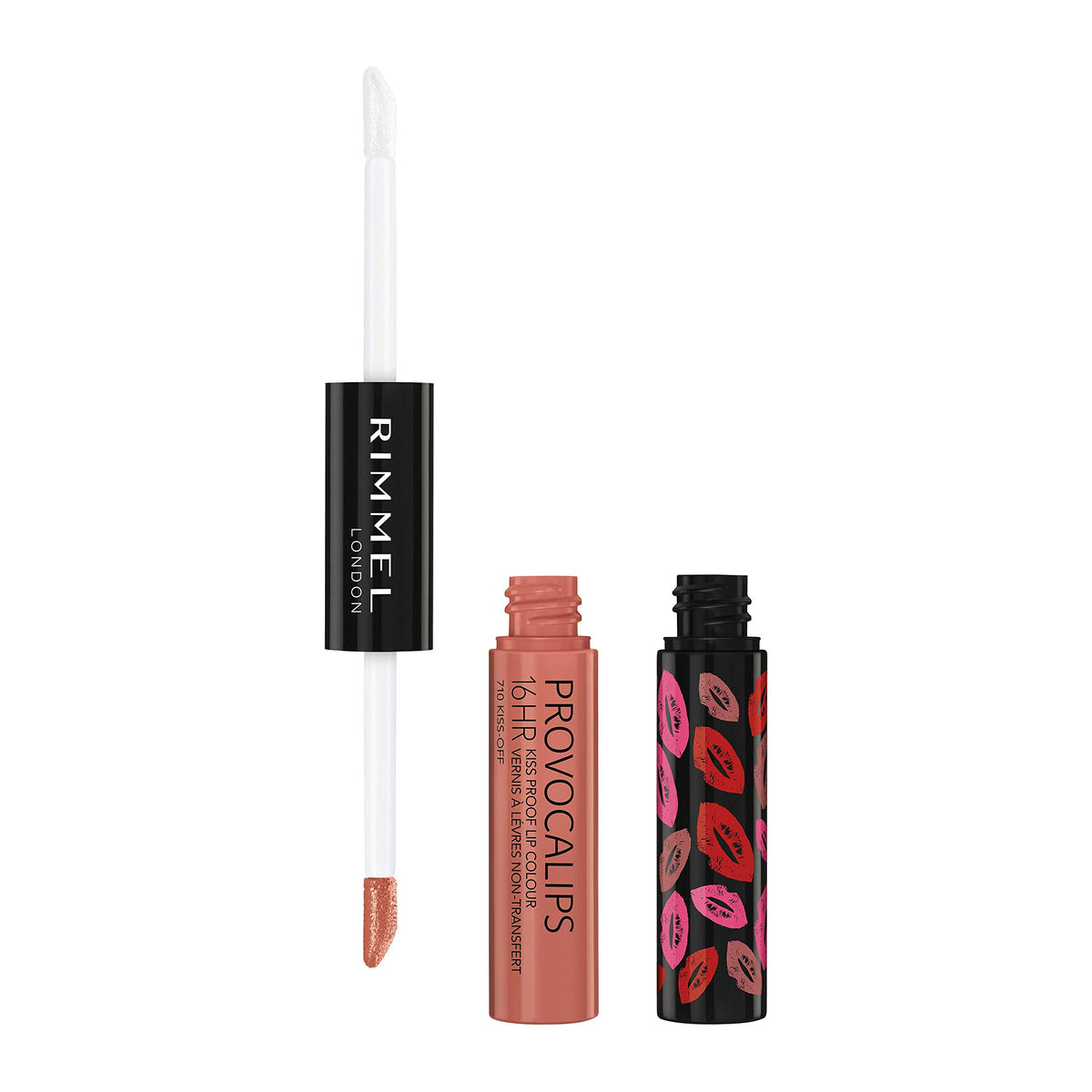 Rimmel Provocalips open applicators displaying color wand and clear locking gloss
