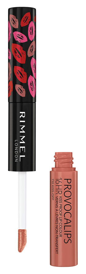 Rimmel Provocalips swatch on arm in 710 Kiss‑Off showing true color payoff