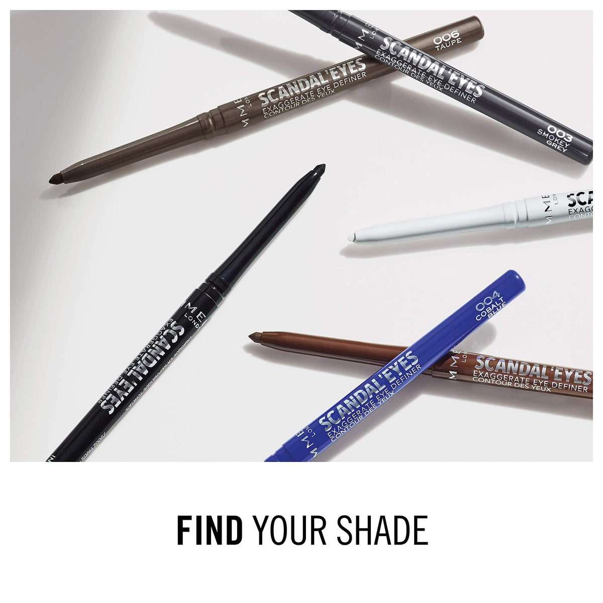 Rimmel Scandaleyes taupe in a makeup bag lifestyle shot emphasizing portability