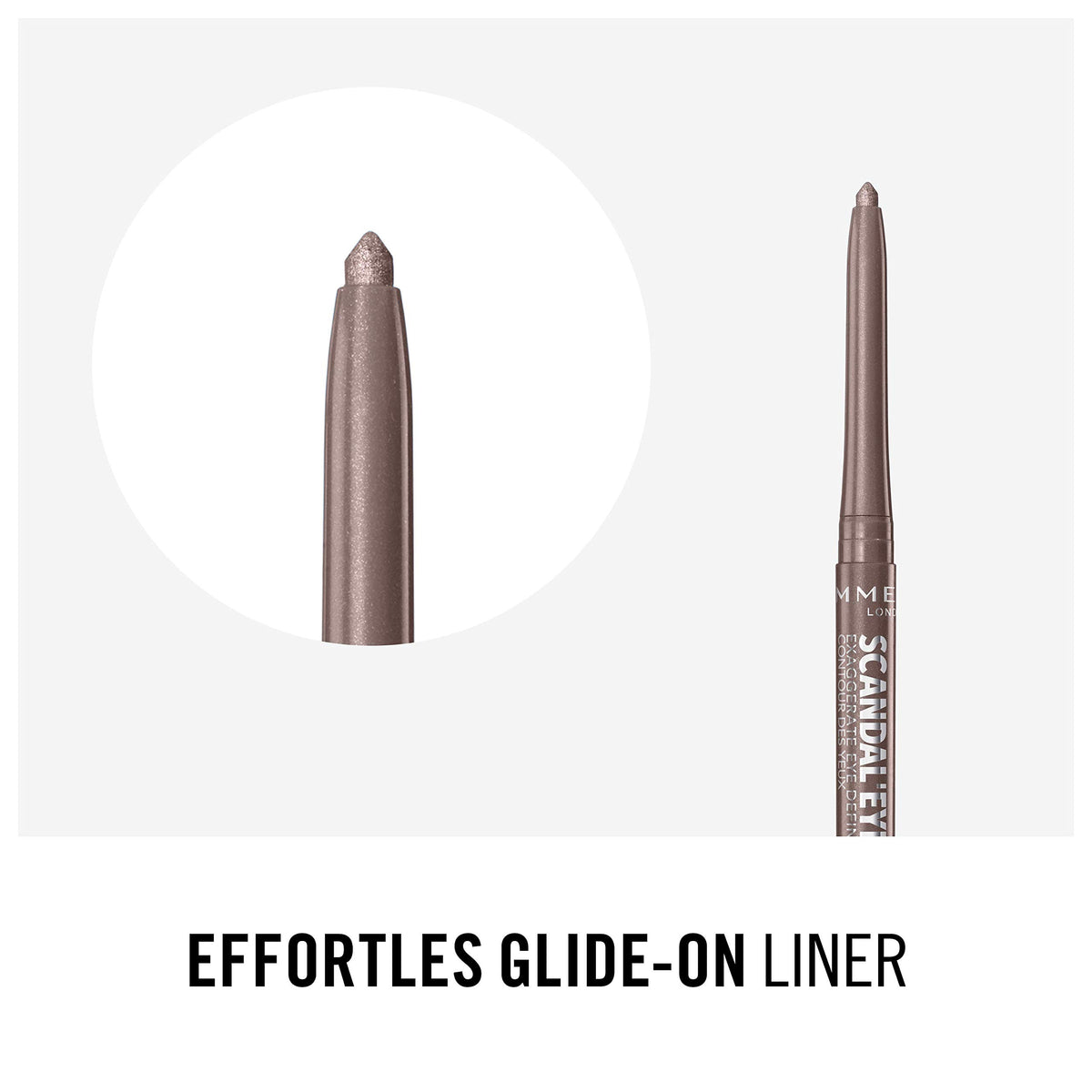 Rimmel Scandaleyes taupe smudged smoky finish showcasing buildable depth