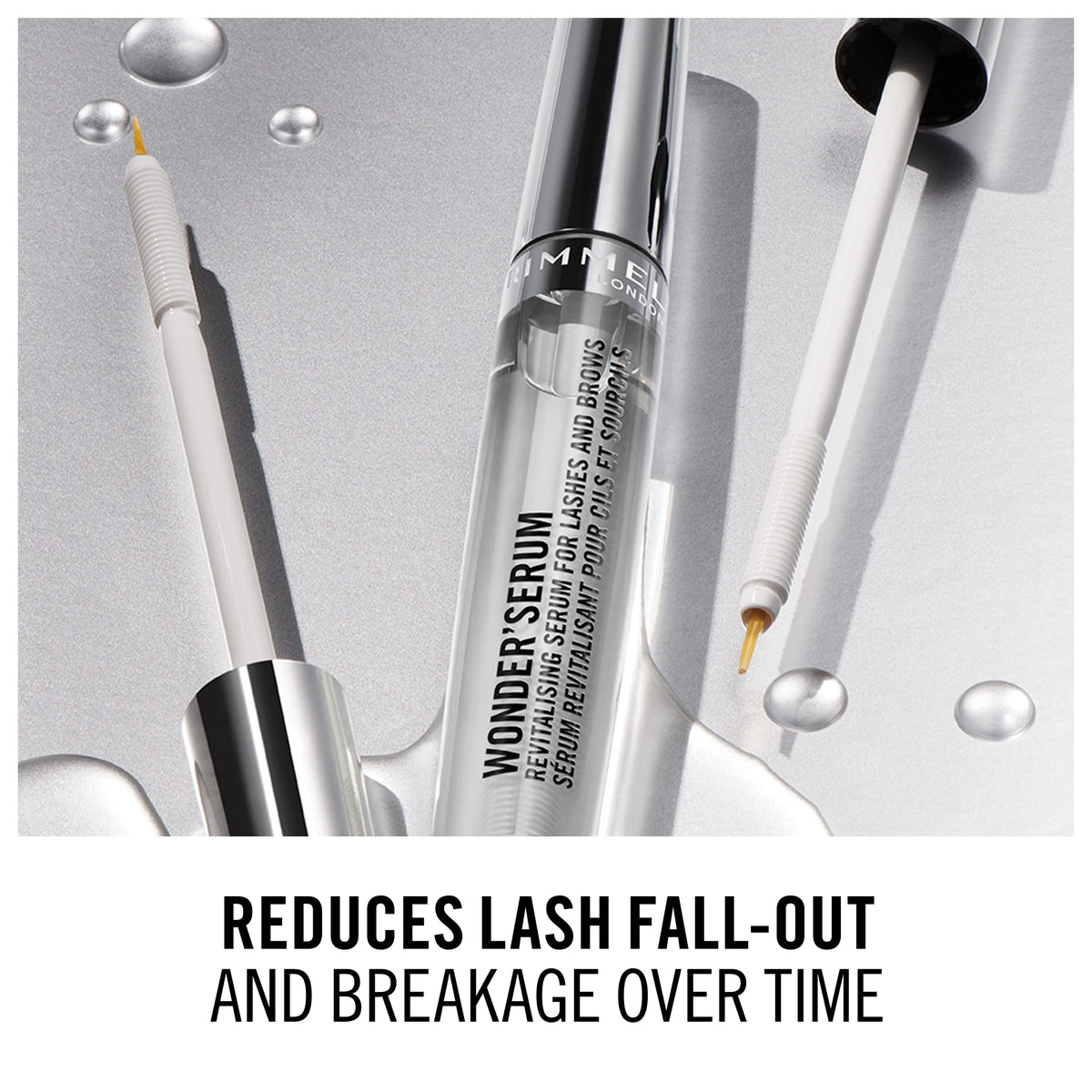 Rimmel Wonder’Serum lifestyle before and after image illustrating conditioned lashes and brows