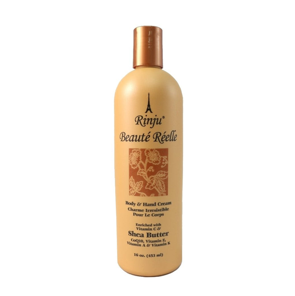 Rinju bottle front view showing lotion and branding for daily hydration