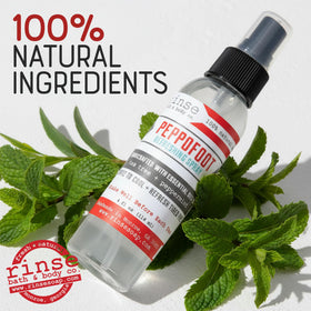 Rinse Bath & Body peppermint leaves and tea tree sprigs showing natural ingredients benefit