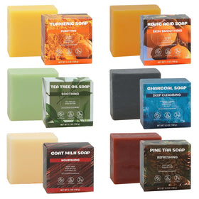 Rinse & Robust front packaging showing six soap bars and benefits