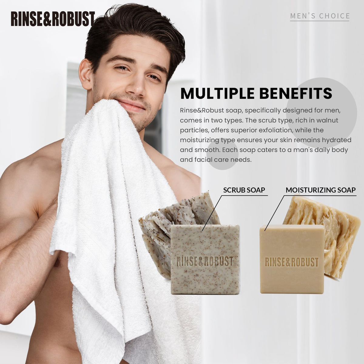 Rinse & Robust label and ingredient list visible, highlights natural formulation benefit