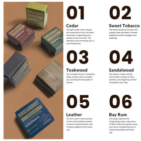 Rinse & Robust six bars arranged to display different scents and textures for variety