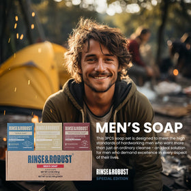 Rinse & Robust soap in hand demonstrating portable size and easy travel convenience