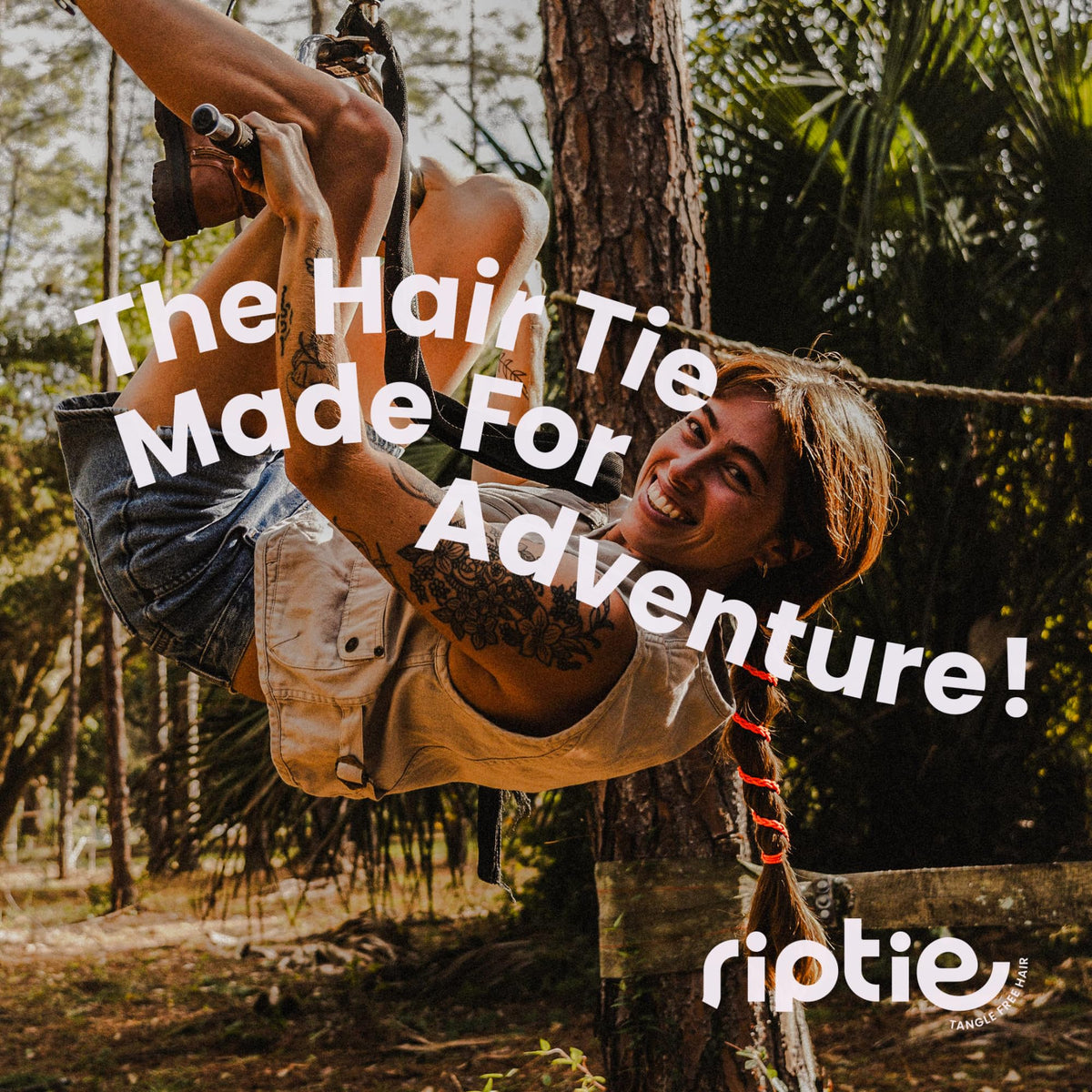 Rip Tie securing a braid showing tangle-free, gentle grip