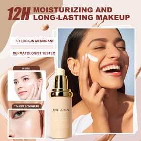 Rise Luxus foundation in outdoor setting demonstrating long-wear sweat resistance
