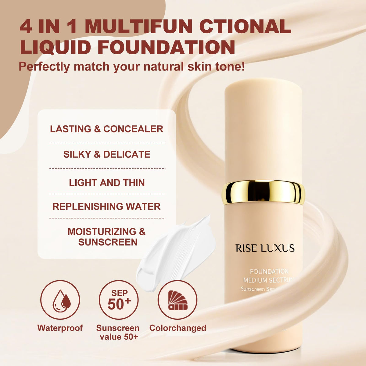 Rise Luxus texture close-up displaying smooth hydrating formula for blendability