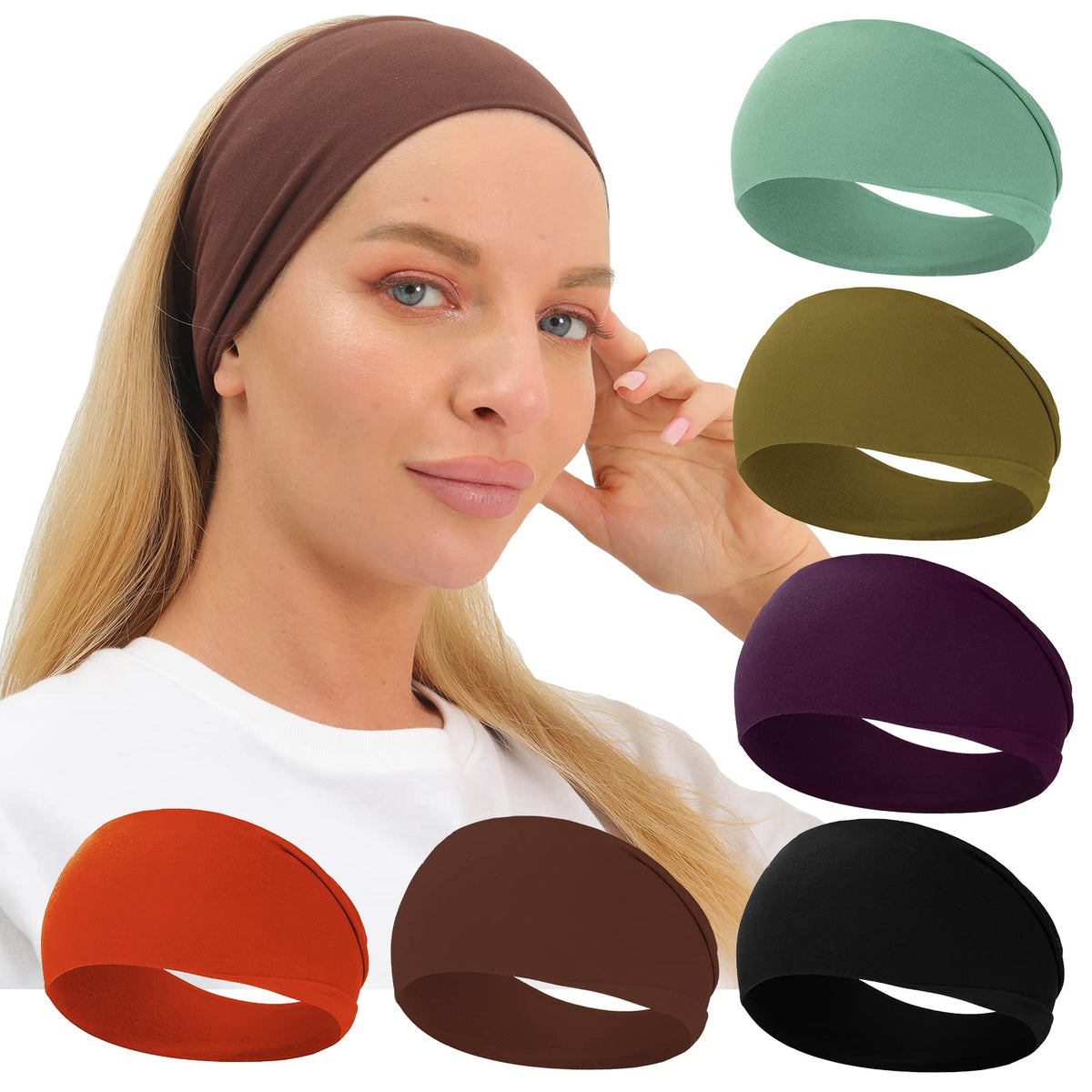 RITOPER front view six-pack black headbands showing neat stack and packaging benefit: ready rotation
