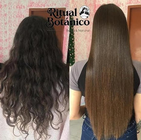 Ritual Botanico before and after hair comparison showing reduced frizz