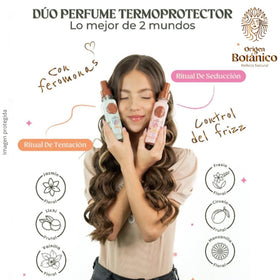 Ritual Botanico model spraying product on damp hair for detangling