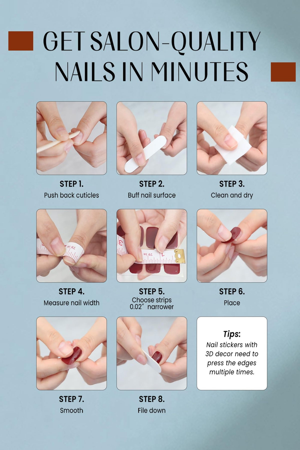RIVÉHOM layout of 44 strips showing multiple sizes for fit
