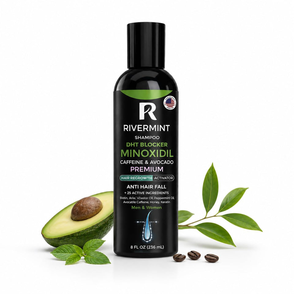 Rivermint front bottle showing brand and thickening shampoo benefits