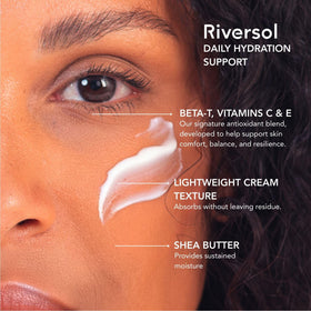 Riversol application to cheek showing gentle coverage and soothing comfort benefit