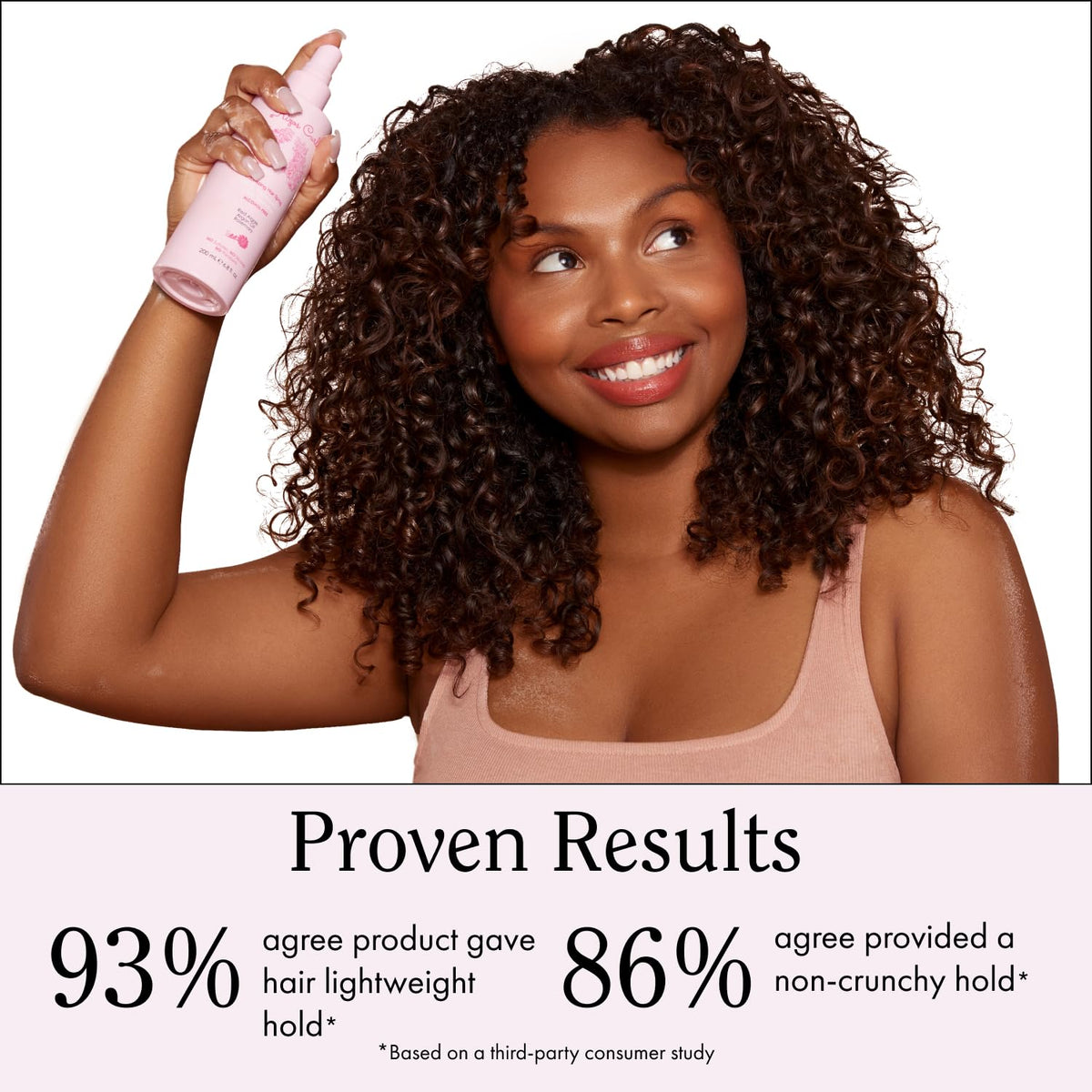 Rizos Curls bottle held in hand to show real size