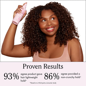 Rizos Curls bottle held in hand to show real size