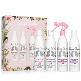 Rizos Curls front packaging showing full four-step bundle and benefits
