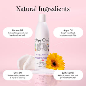 Rizos Curls ingredient icons coconut sunflower argan highlighting natural nourishment