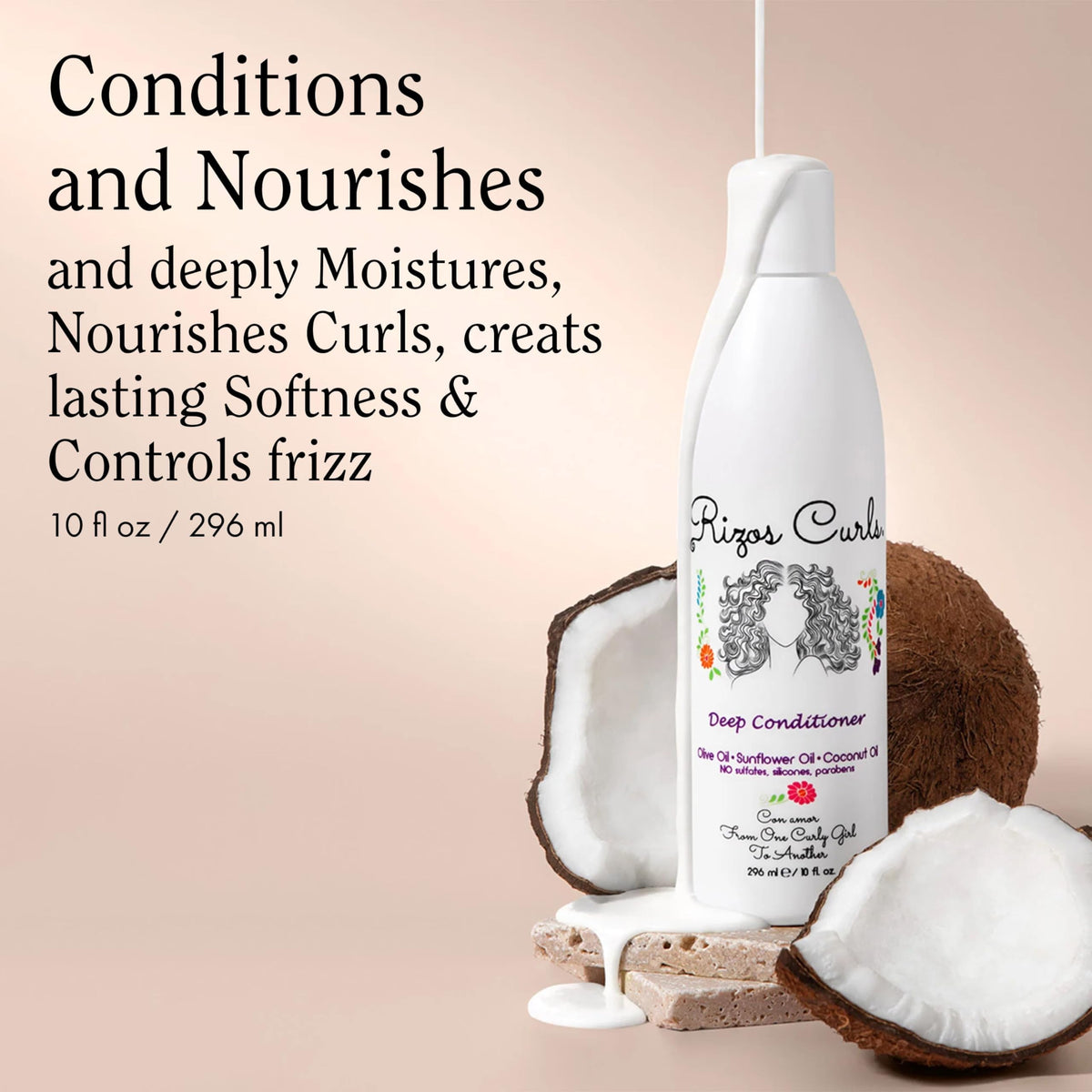 Rizos Curls creamy conditioner texture close-up illustrating rich slip