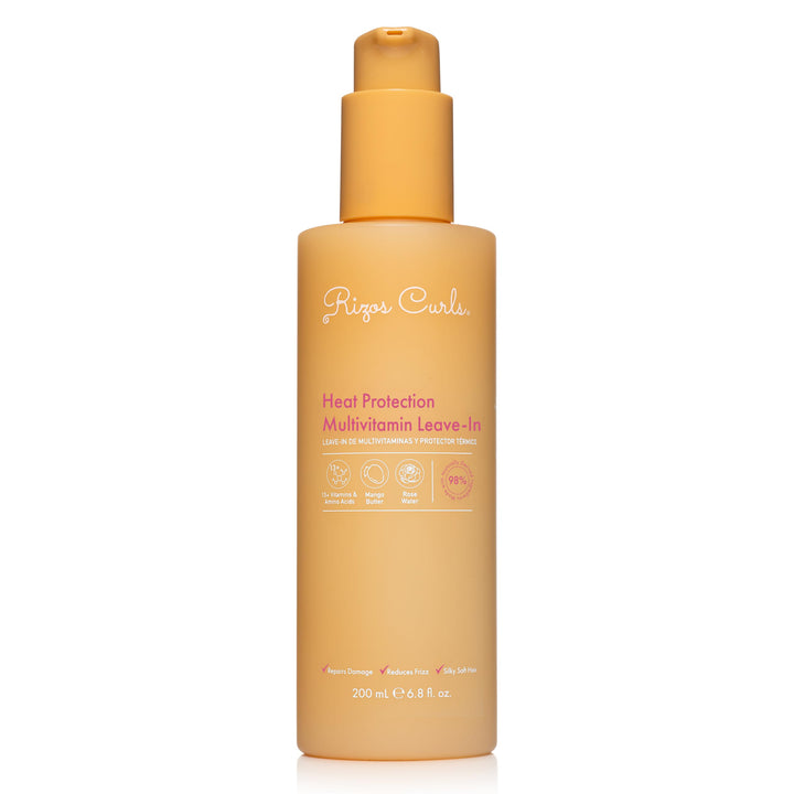 Rizos Curls front bottle showing product and clean design benefits shine