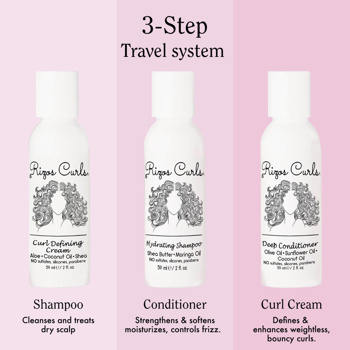 Rizos Curls hydrating shampoo pour texture, gentle cleansing benefit