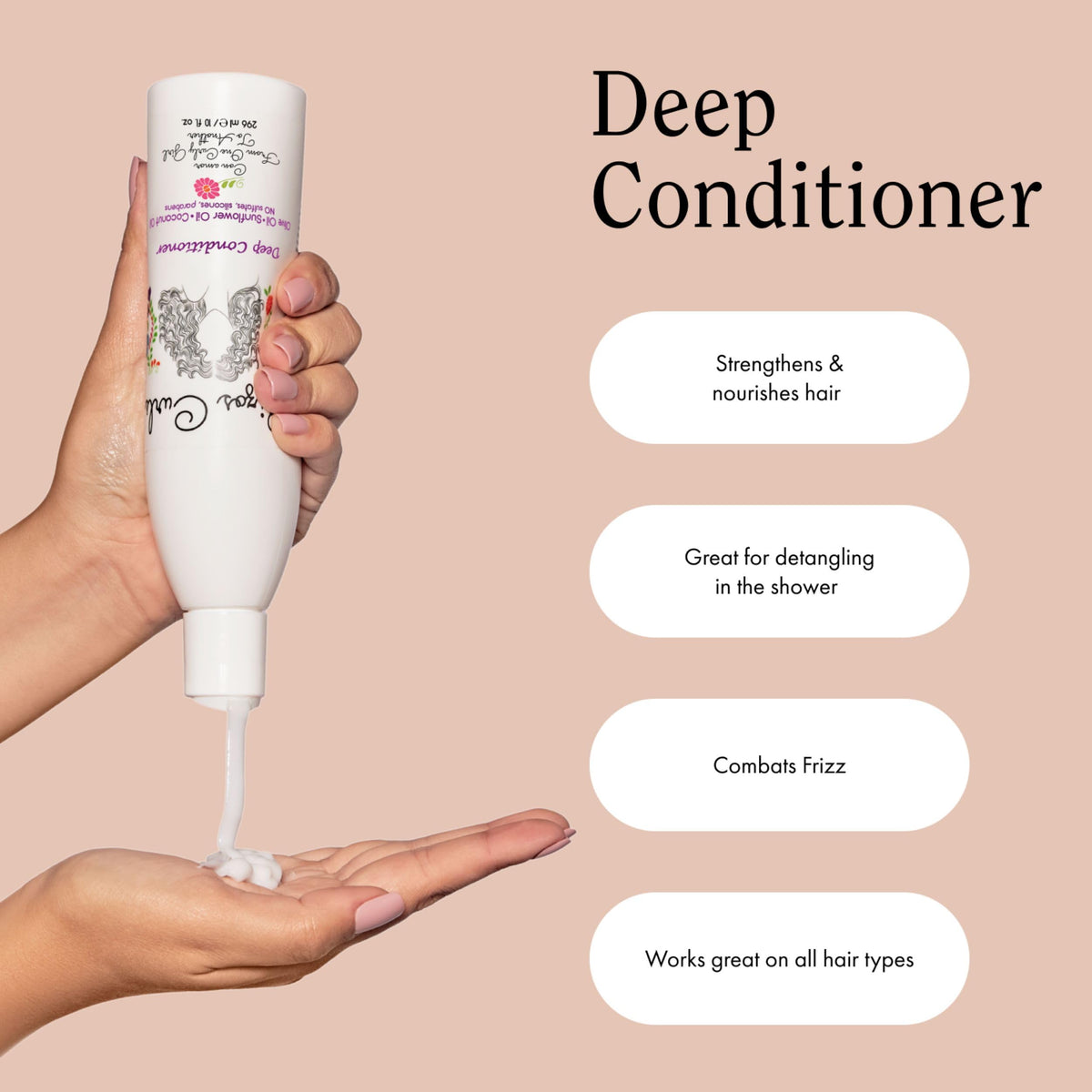 Rizos Curls product being applied in shower for hydrated, manageable curls