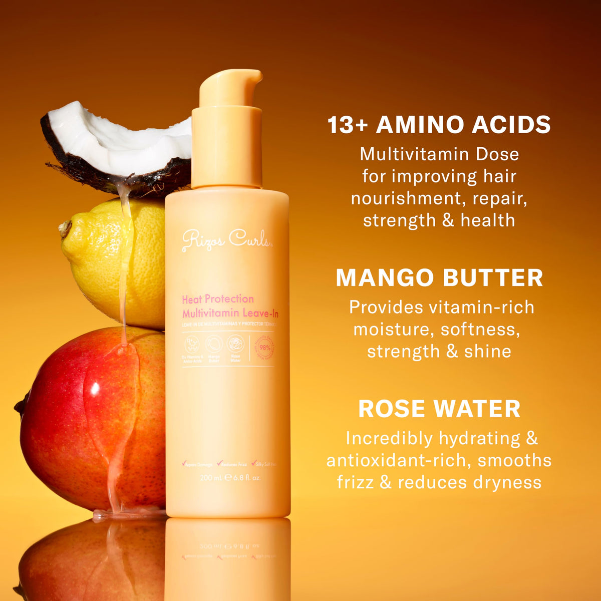 Rizos Curls label detail with vegan and dermatology seals for safety