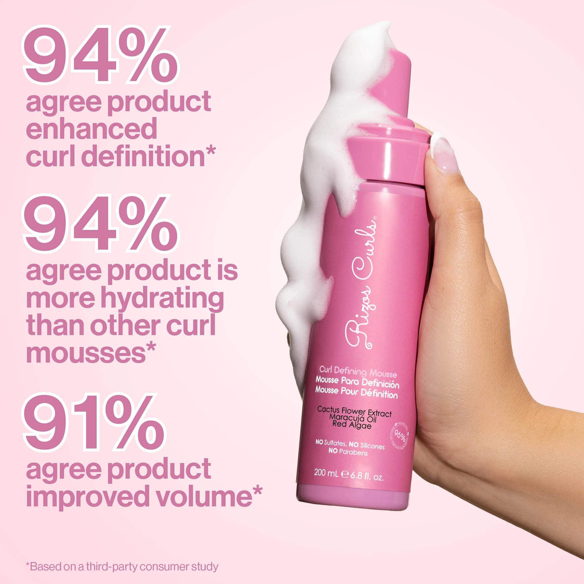 Rizos Curls mousse being scrunched into damp curls for definition