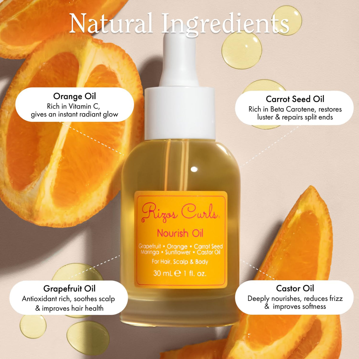 Rizos Curls oil texture on hand highlighting fast absorption and sheen