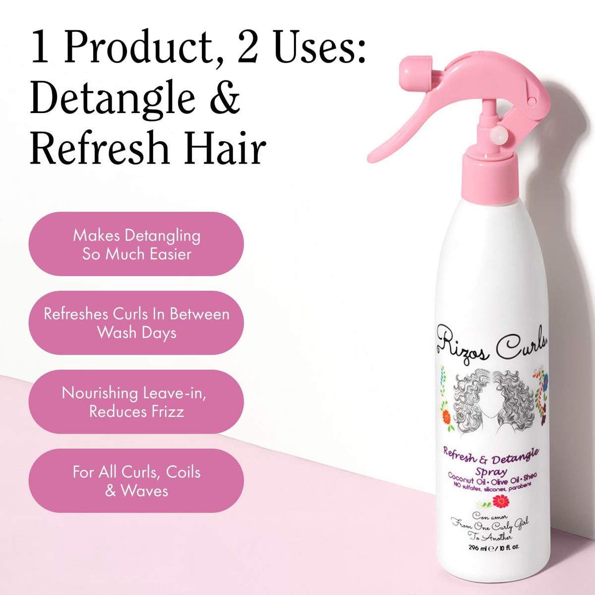 Rizos Curls being applied to damp curls to detangle and improve combability