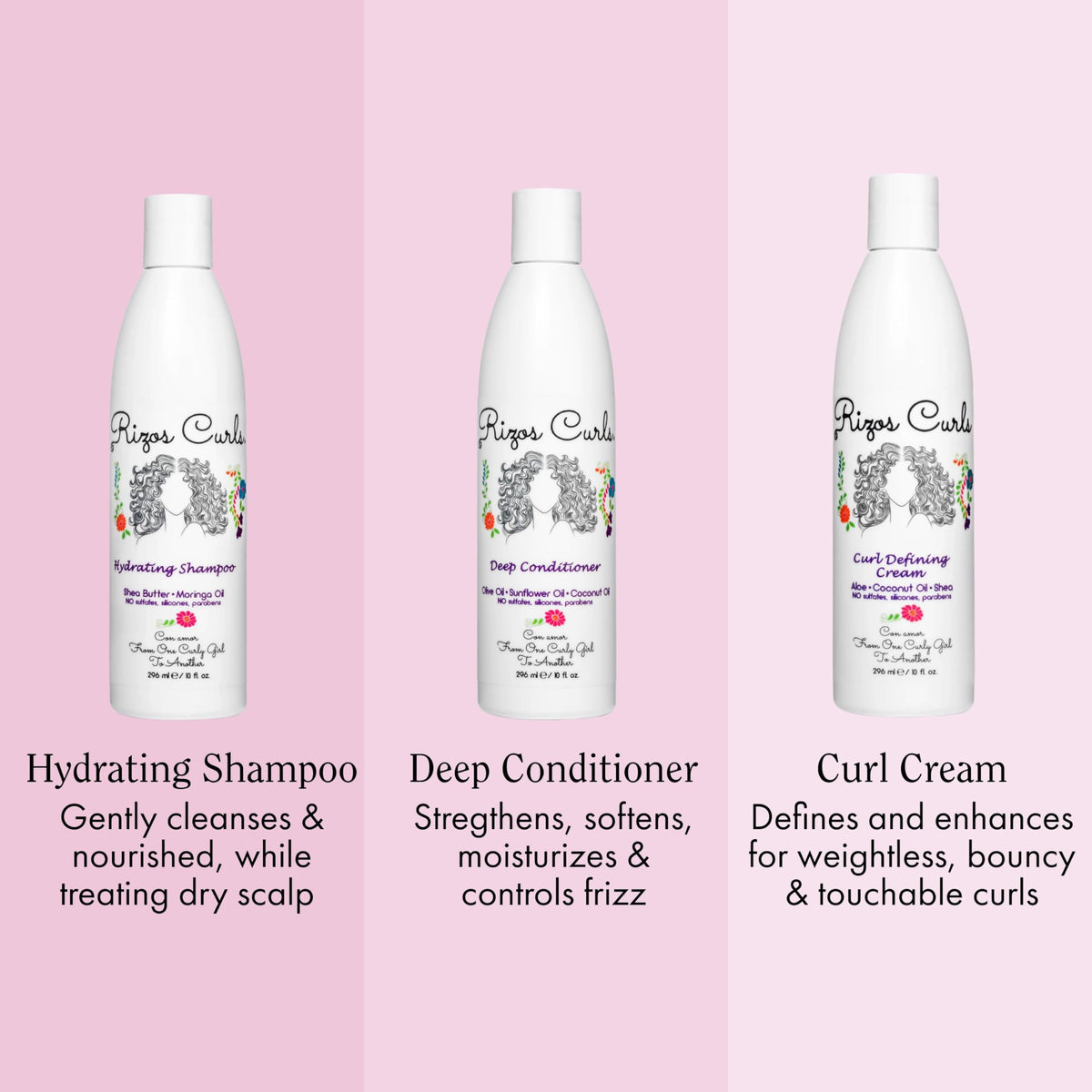 Rizos Curls shampoo pump dispensing product for gentle cleansing benefit