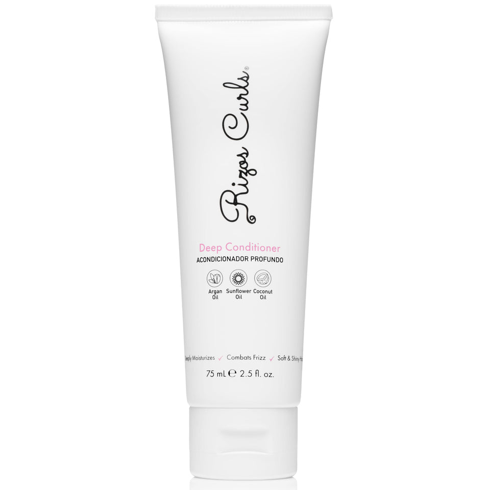 Rizos Curls front packaging showing compact travel jar and product name for portability