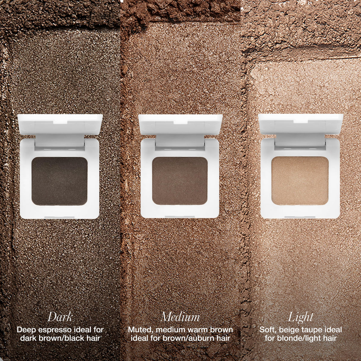 RMS Beauty powdered product applied with angled brush for precise brow shaping