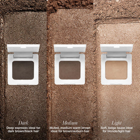 RMS Beauty powdered product applied with angled brush for precise brow shaping