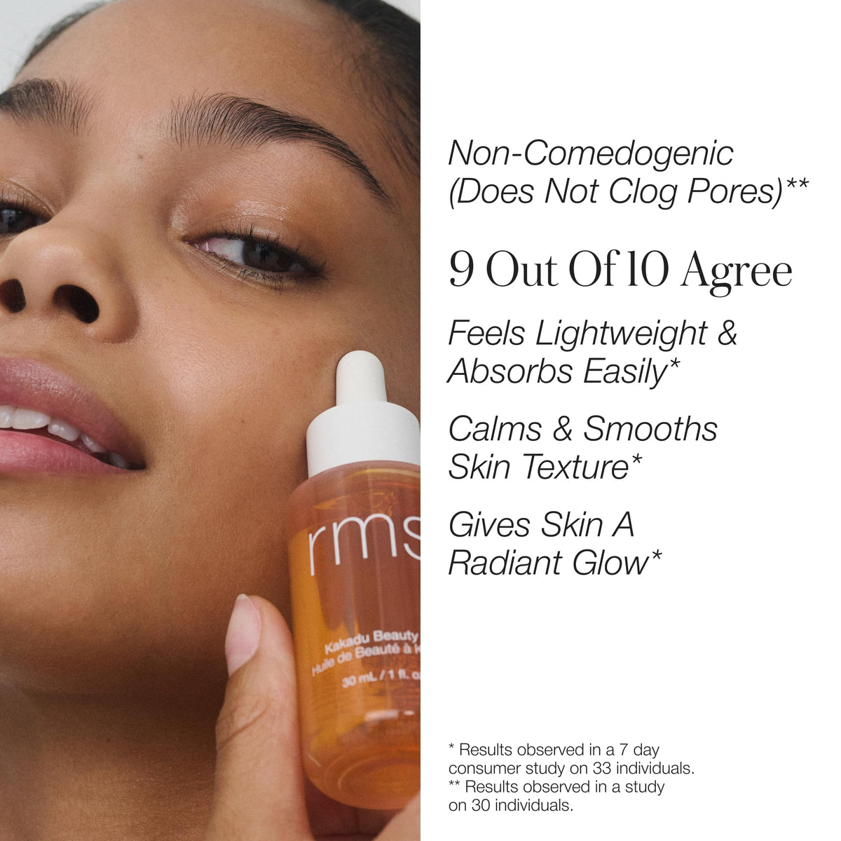 RMS Beauty applied on cheek demonstrating dewy glow and immediate radiance