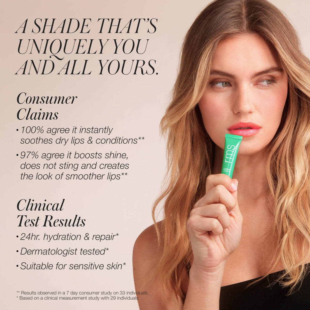 RMS Beauty Chameleon tube next to coin for size and portability benefit