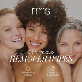 RMS Beauty individually wrapped wipe being opened for fresh travel-ready convenience