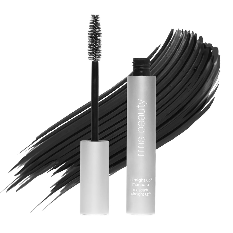 RMS Beauty mascara tube front view showing sleek packaging and product identity