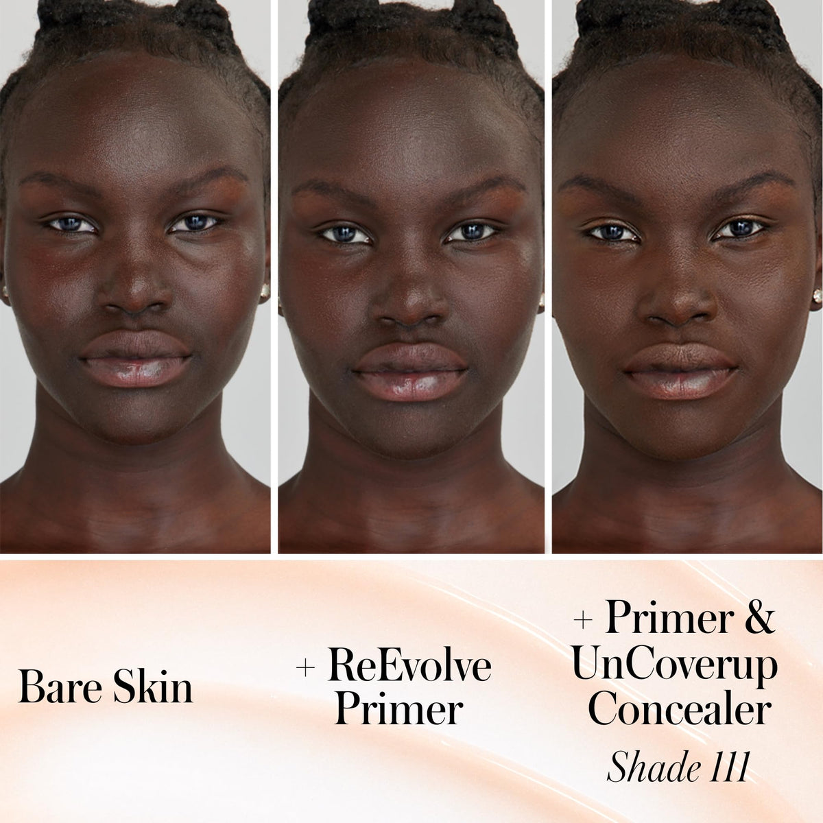 RMS Beauty before and after skin comparison showing pore-smoothing effect