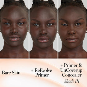 RMS Beauty before and after skin comparison showing pore-smoothing effect