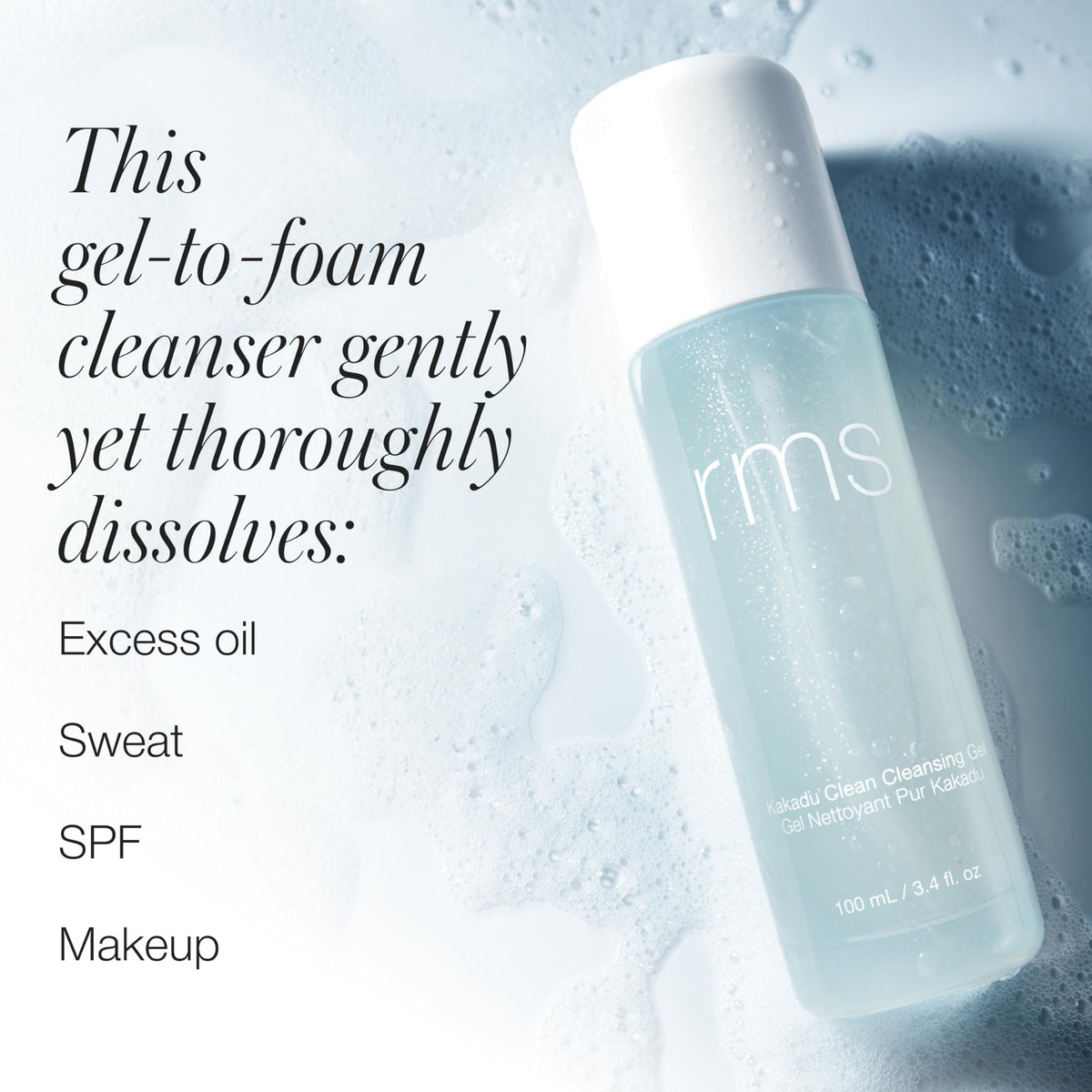 RMS Beauty gel texture close-up showing smooth gel consistency for gentle cleansing