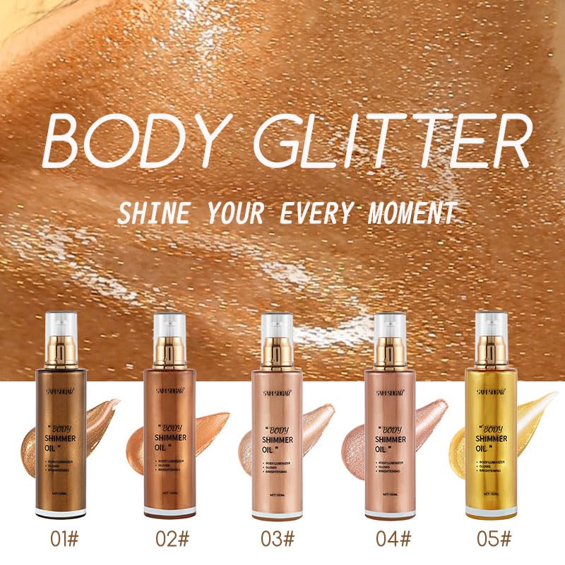 RMYHIG shimmer body oil used in evening outfit for luminous skin effect